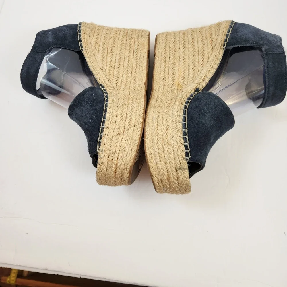 Marc Fisher Mlaida Blue Suede Espadrille Wedge Sandals Ankle Strap Womens Sz 10M